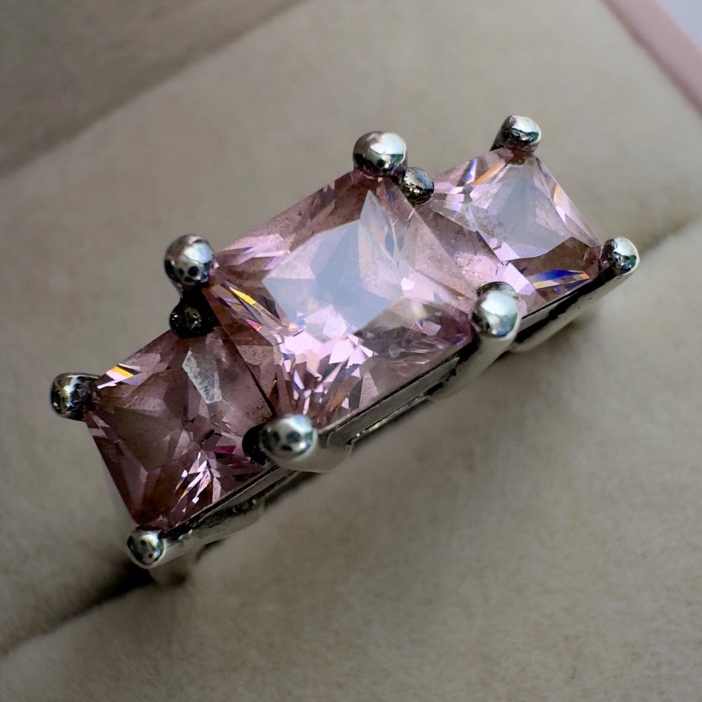 Vintage Pink Topaz Princess Cut Sterling Silver Statement Ring. Beautiful color!